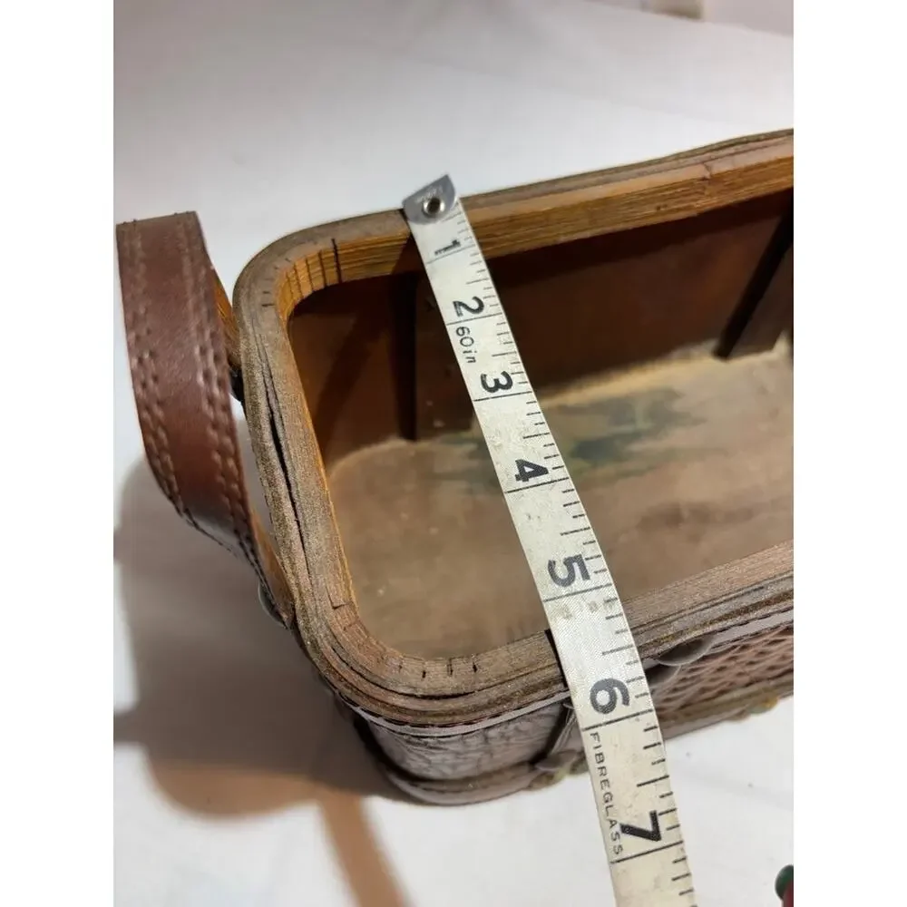 Vintage Wooden Basket with Leather Accents by Burton & Burton